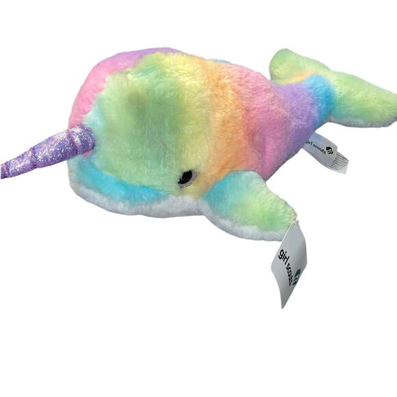 Girl Scouts Plush Narwhal Whale Stuffed Animal Pastel Rainbow Striped 75703 13” - Picture 5 of 15